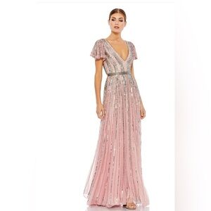Mac Duggal STRIPE SEQUIN V-NECK GOWN Color Rose Sz 2